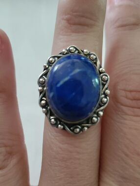 Sterling Silver Blue Oval Gemstone Ring